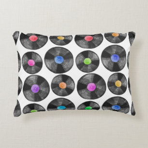 Watercolor illustration of a vinyl lp retro record decorative cushion