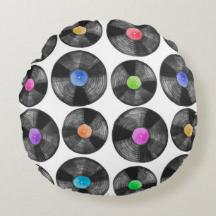 Watercolor illustration of a vinyl lp retro record round cushion