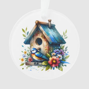  Watercolor Illustration of Birdhouse Christmas  Ornament