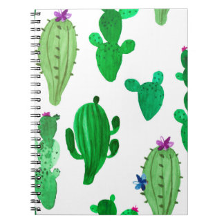 Watercolor illustration of green ink desert cactus notebook