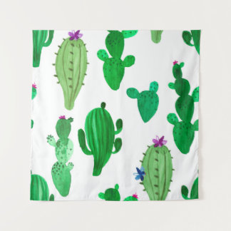 Watercolor illustration of green ink desert cactus tapestry