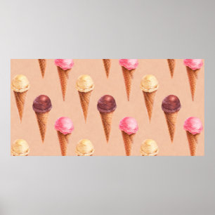 Watercolor illustration of ice cream. Seamless pat Poster