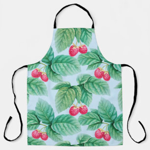Watercolor illustration of raspberries. Seamless p Apron