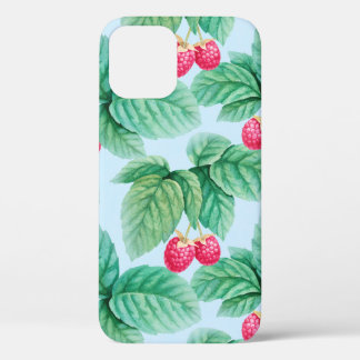 Watercolor illustration of raspberries. Seamless p iPhone 12 Case