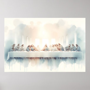 Watercolor illustration of the Last Supper Poster