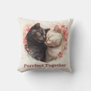 Watercolor Illustration of Two Cats Nuzzling Cushion