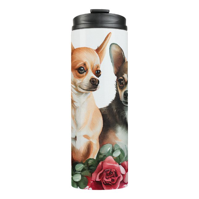 Watercolor Illustration of Two Chihuahuas  Thermal Tumbler (Front)