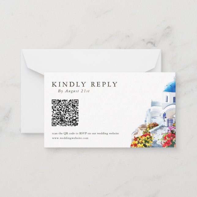 Watercolor Illustration QR Code Wedding RSVP Cards (Front)