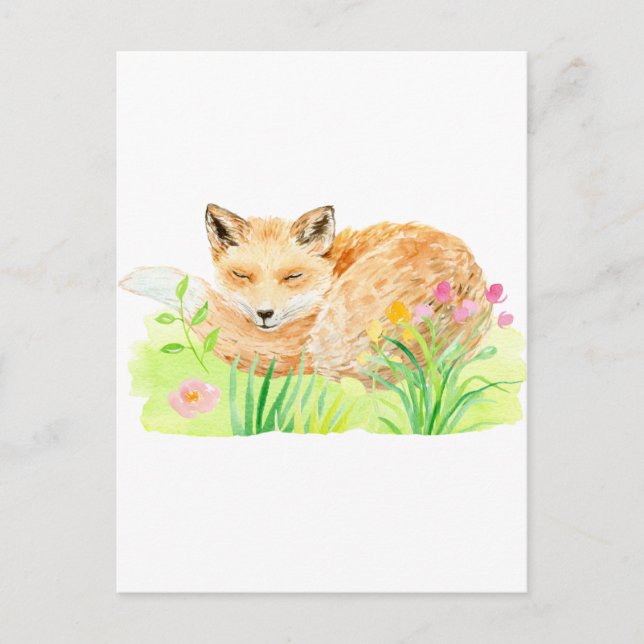Watercolor illustration sleeping fox postcard (Front)