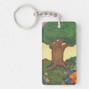 Watercolor Illustration Tree Life Fantasy Art Love Key Ring