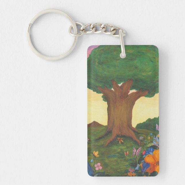 Watercolor Illustration Tree Life Fantasy Art Love Key Ring (Front)