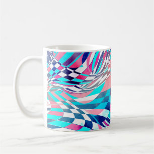 Watercolor illustration with graphic linear waves coffee mug