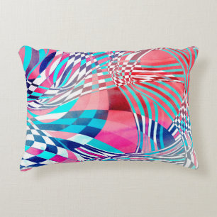 Watercolor illustration with graphic linear waves decorative cushion