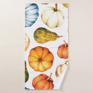 Watercolor illustration with pumpkins. Seamless pa Bath Towel