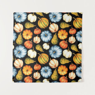 Watercolor illustration with pumpkins. Seamless wa Tapestry