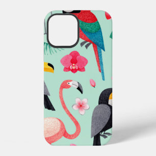 Watercolor illustrations of birds, tropical flower iPhone 12 case