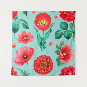 Watercolor illustrations of red flowers. Seamless  Tapestry