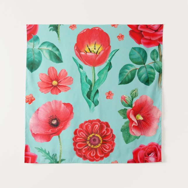 Watercolor illustrations of red flowers. Seamless  Tapestry (Front)