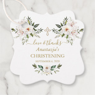 Watercolor Imperial White Lilies Rose Christening Favour Tags