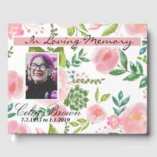 Watercolor In Loving Memory Funeral Memorial Guest Book