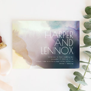 Watercolor in Purple and Gold Wedding Invitation