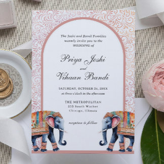 Watercolor Indian Elephant Hindu Wedding Invitation