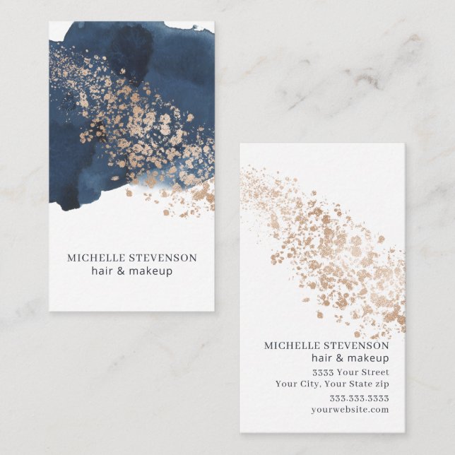 Watercolor Indigo Blue and Gold  Business Card (Front/Back)