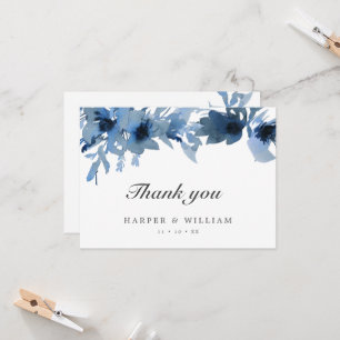 Watercolor indigo blue flowers thank you note invitation