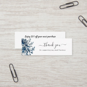 watercolor indigo flowers thank you discount card