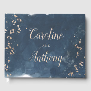 Watercolor Indigo shine gold Wedding Guest Book