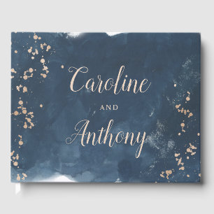Watercolor Indigo shine gold Wedding Guest Book