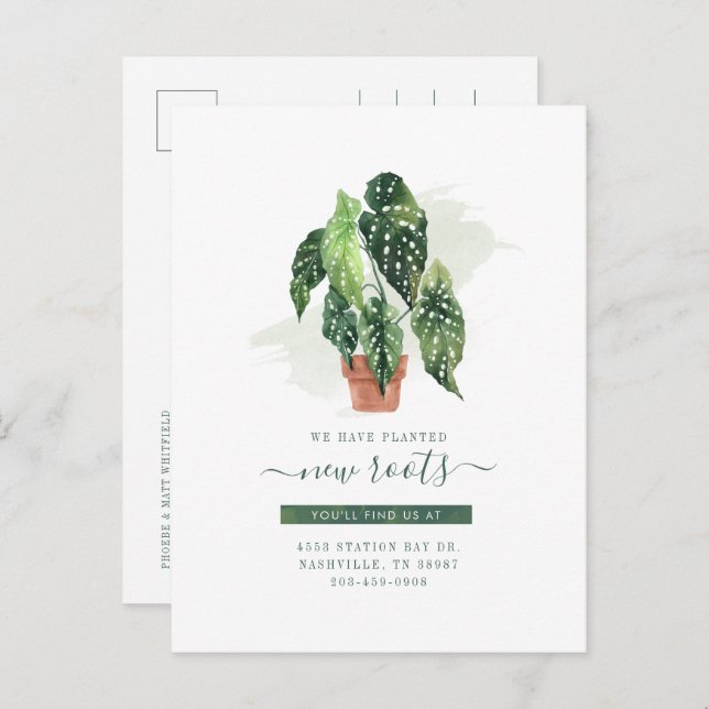 Watercolor Indoor Plant Botanical Moving Announcement Postcard (Front/Back)