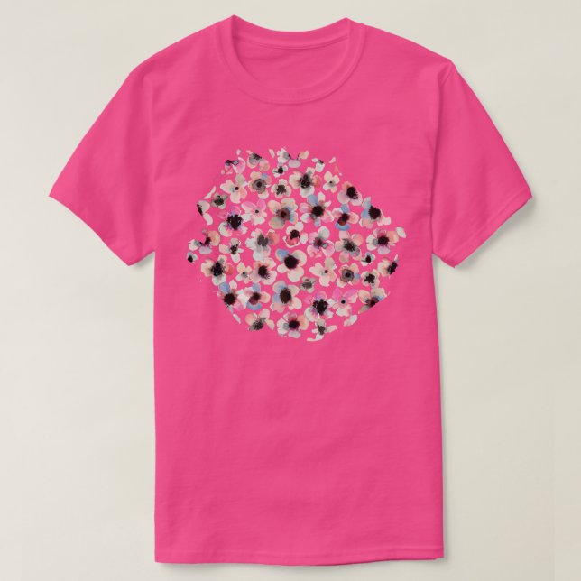 Watercolor Ink Flowers Blue Pink T-Shirt (Design Front)
