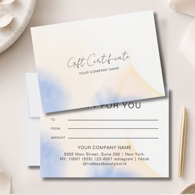 Watercolor Ink Gift Certficate (Watercolor Ink QR Code Gift Certficate Blue Beige Orange)