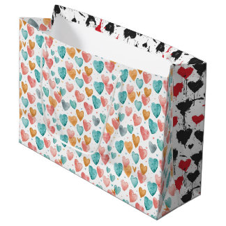 Watercolor & Ink Hearts Large Gift Bag