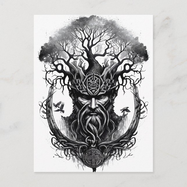 Watercolor ink of northern mythology Yggdrasil Postcard (Front)