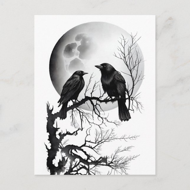 Watercolor ink of Odins raven sitting on twigs Postcard (Front)