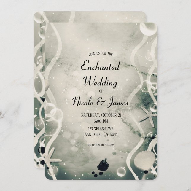 Watercolor Ink Splash Pearl Grey Sea Wedding   Invitation (Front/Back)
