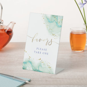 watercolor ink teal favours pedestal sign