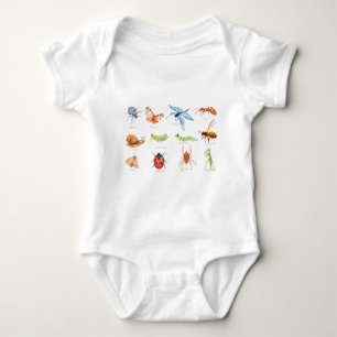 Watercolor insect illustration baby bodysuit