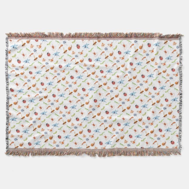 Watercolor insect illustration throw blanket (Front)