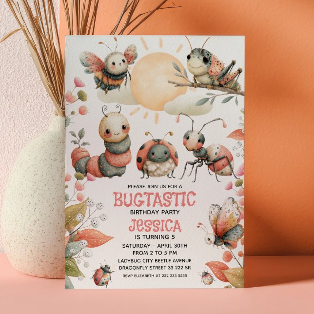Watercolor Insects BUGTASTIC Nature Kids' Birthday Invitation (Creator Uploaded)