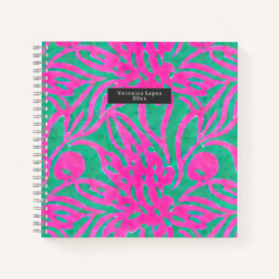 Watercolor Inspired Pink Aqua Damask Floral  Notebook