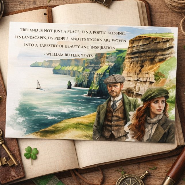 Watercolor Ireland Cliffs-Yeats Quote Irish Holiday Postcard (Creator Uploaded)