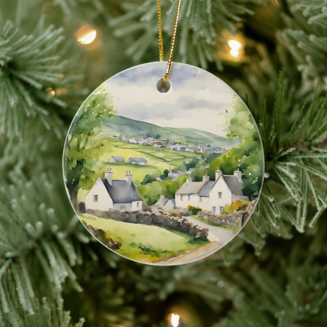 Watercolor Ireland Village Ceramic Tree Decoration (Tree)
