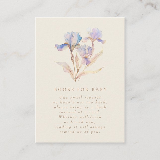 Watercolor Iris Baby Shower Book Request Enclosure Card (Front)