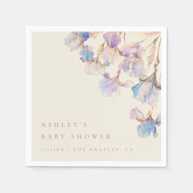 Watercolor Iris Baby Shower Napkin (Front)