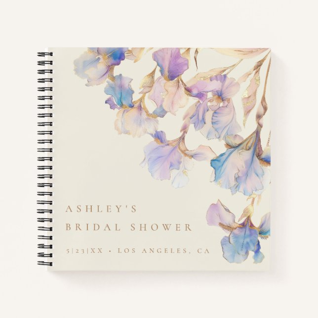 Watercolor Iris Bridal Shower Guest Book (Front)