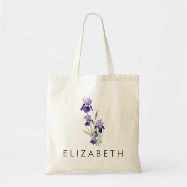Watercolor Iris February Custom Birth Flower  Tote Bag (Front)
