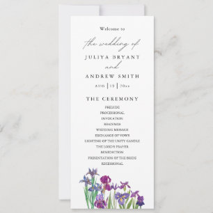 Watercolor Iris floral wedding programme card